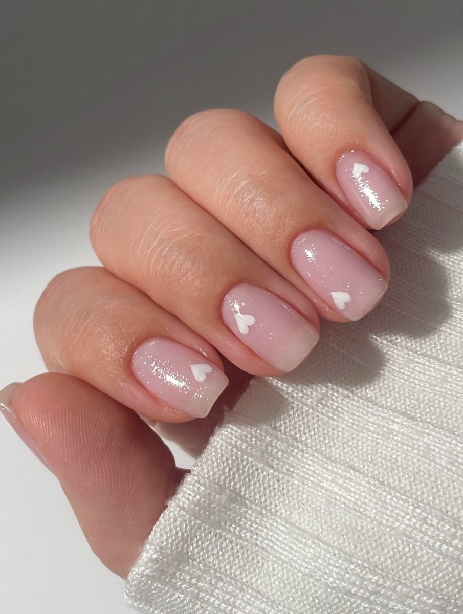 Маникюр с сердечками ко Дню Влюбленных в феврале 2026