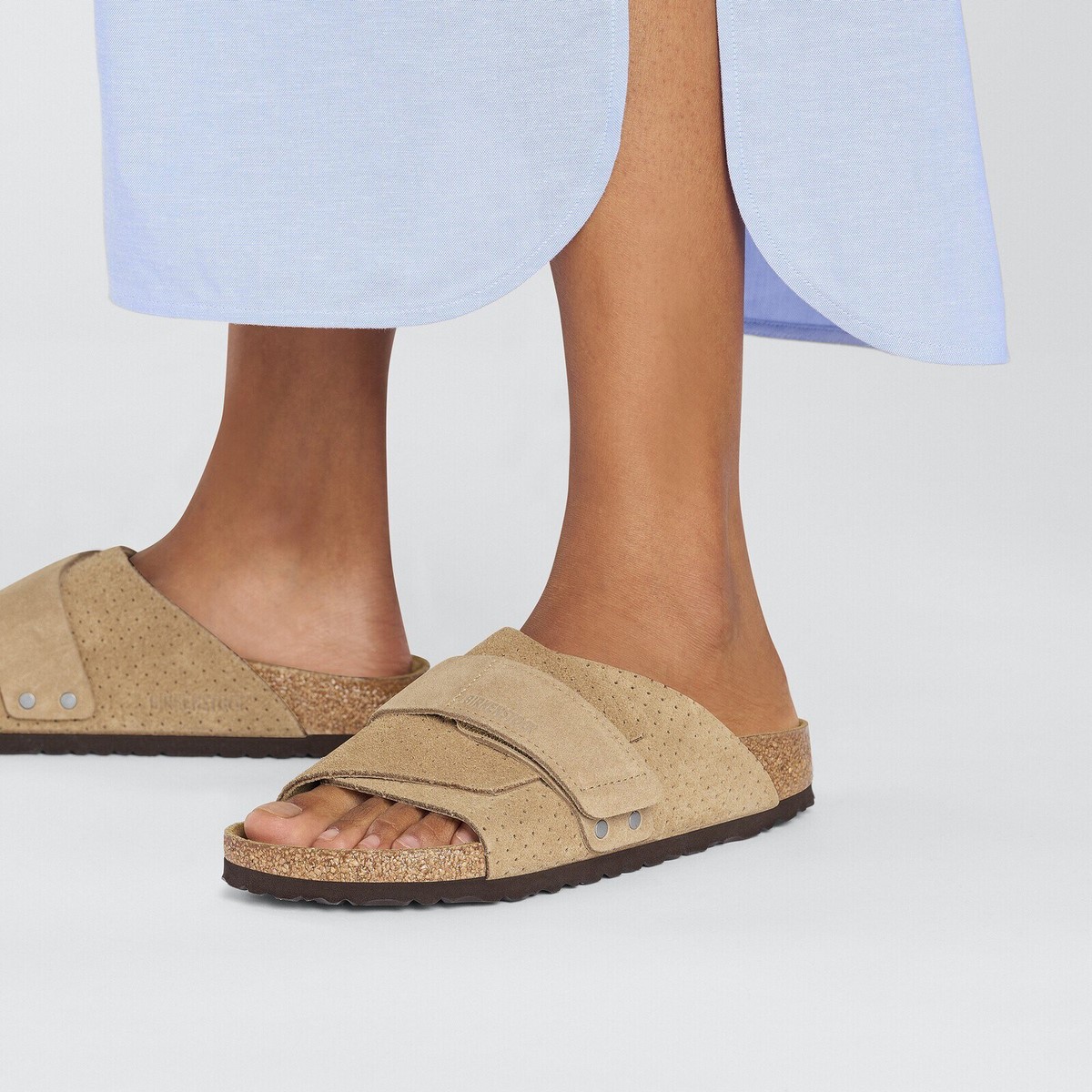 Бежевые Birkenstock Kyoto с широкой замшевой застежкой