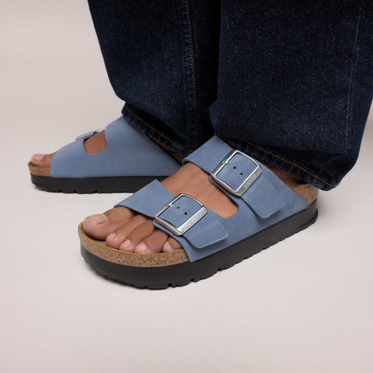 Голубые Birkenstock Arizona Flex Platform на высокой подошве