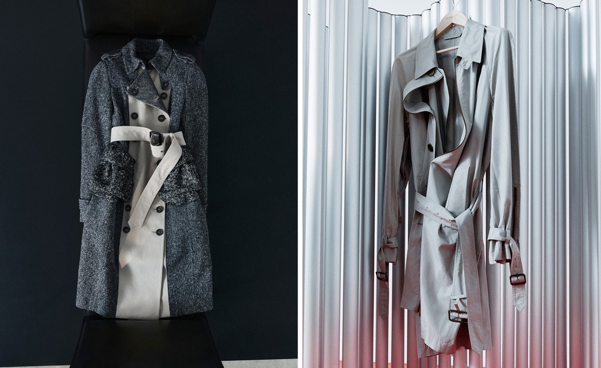 Два архивных тренча Burberry с разной конструкцией, фактурой и линией воротника