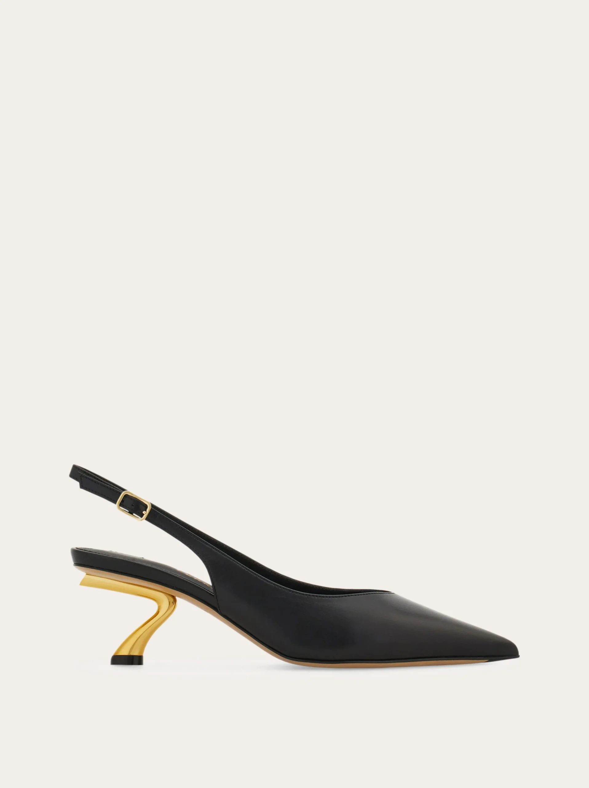 Черные слингбэки Ferragamo с золотистым фигурным каблуком