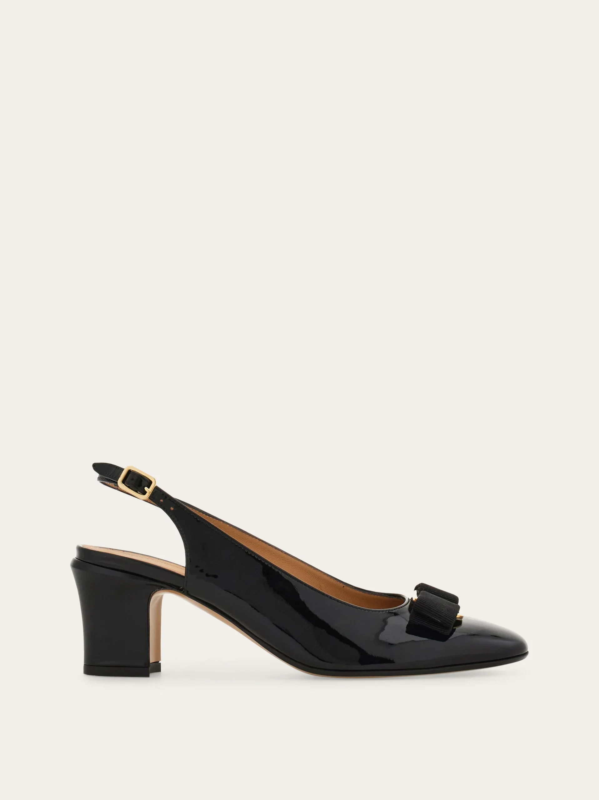 Черные лаковые слингбэки Ferragamo с бантом и широким каблуком